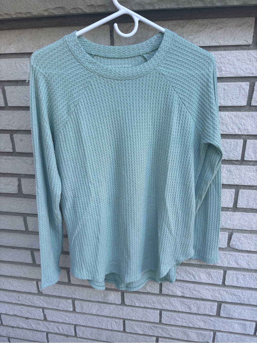 American Eagle Waffle-Knit Long Sleeve Top - Mint Green